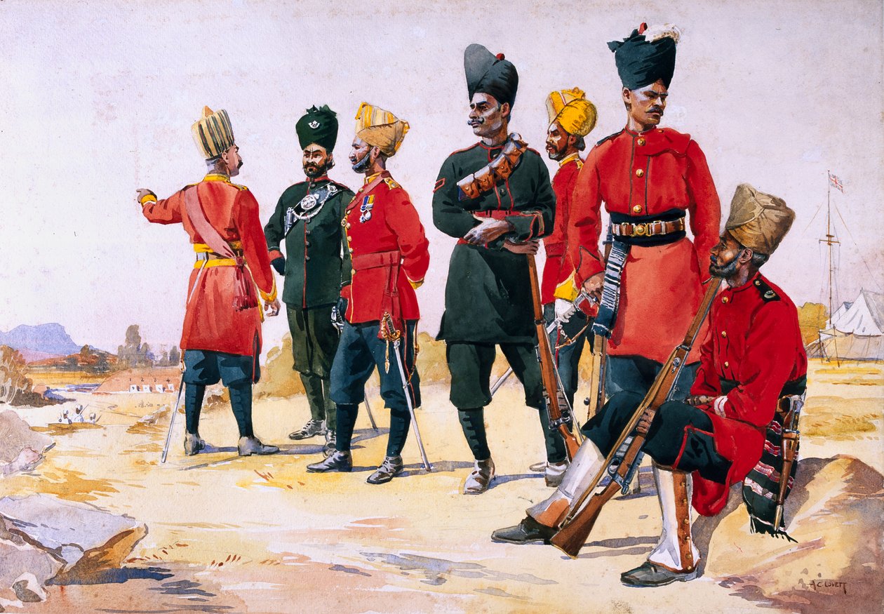 A Rajputana Infantry katonája, illusztrációja G. F. őrnagy „India hadseregei” című művéből. MacMunn, 1911-ben, 1908-ban jelent meg alkotó: Alfred Crowdy Lovett