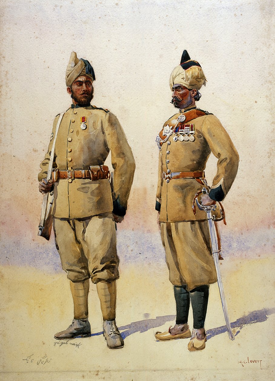 A Határerő katonái, illusztráció az India hadseregeiből, G.F. őrnagy. MacMunn, 1911-ben, 1908-ban jelent meg alkotó: Alfred Crowdy Lovett