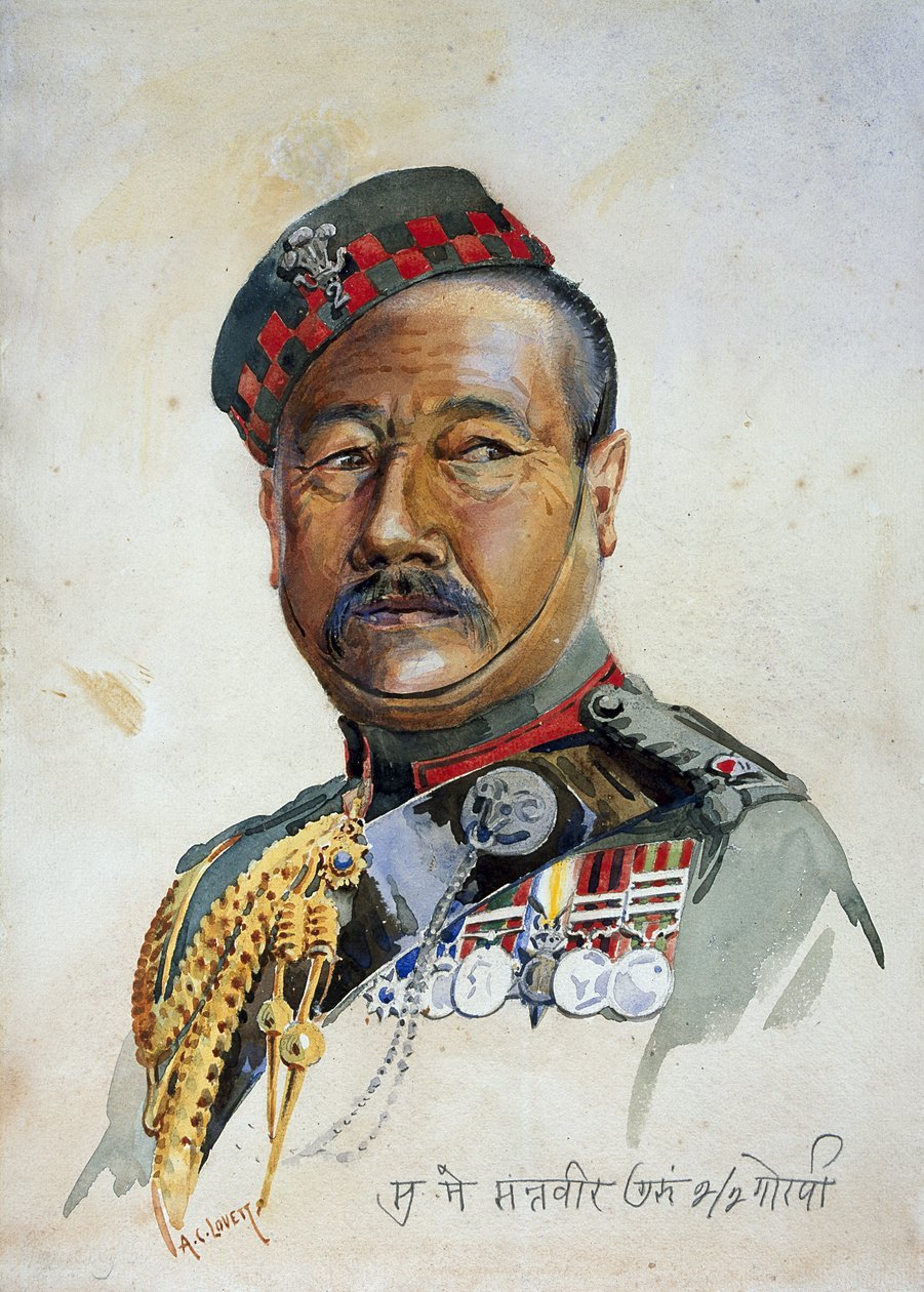 Subadar-Gurung Gurkha őrnagy, illusztrációja G. F. őrnagy „India hadseregei” című művéből. MacMunn, 1911-ben, 1908-ban jelent meg alkotó: Alfred Crowdy Lovett