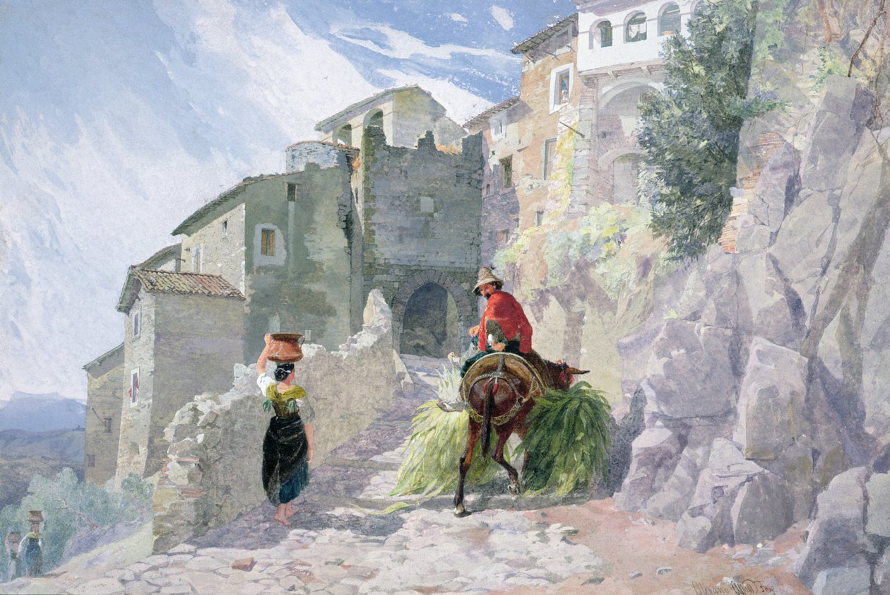 San Rocco kolostor, Olevano, 19. század (akvarell) alkotó: Alfred Downing Fripp