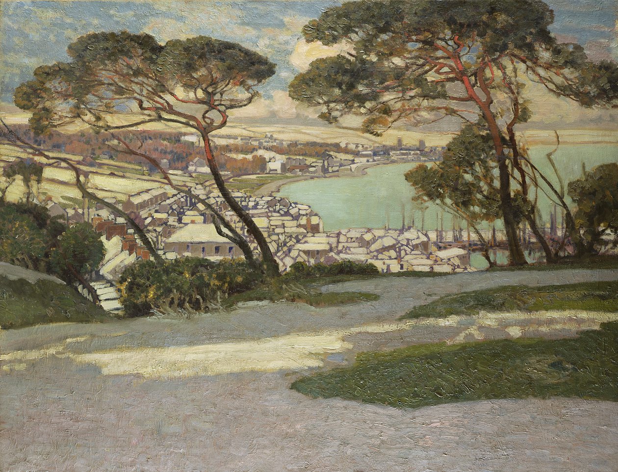 Newlyn, Penzance a távolban Geoffrey Garnier kertje felől alkotó: Alfred East