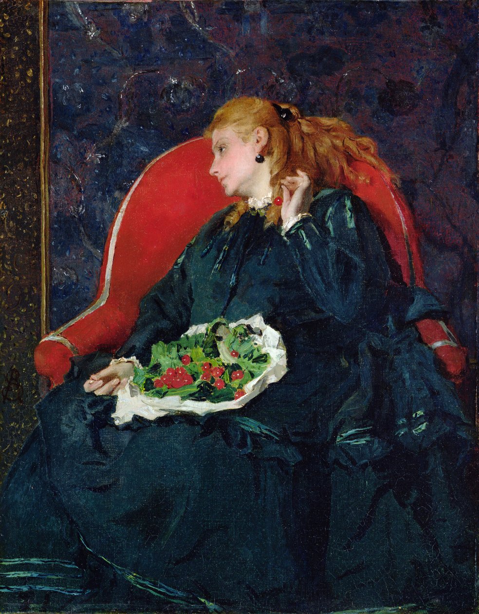 Nő cseresznyével alkotó: Alfred Emile Stevens