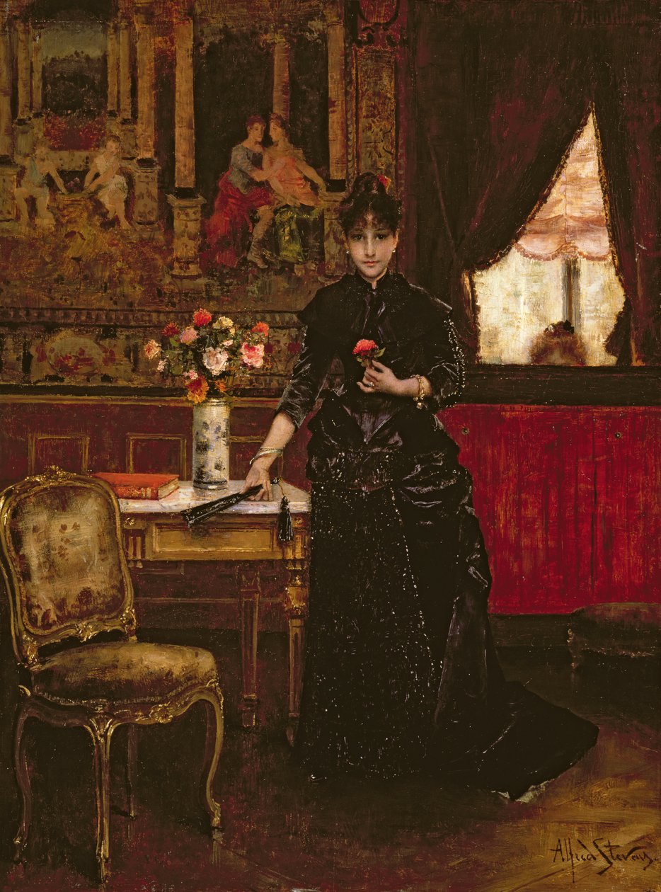 Nő szegfűvel alkotó: Alfred Emile Stevens