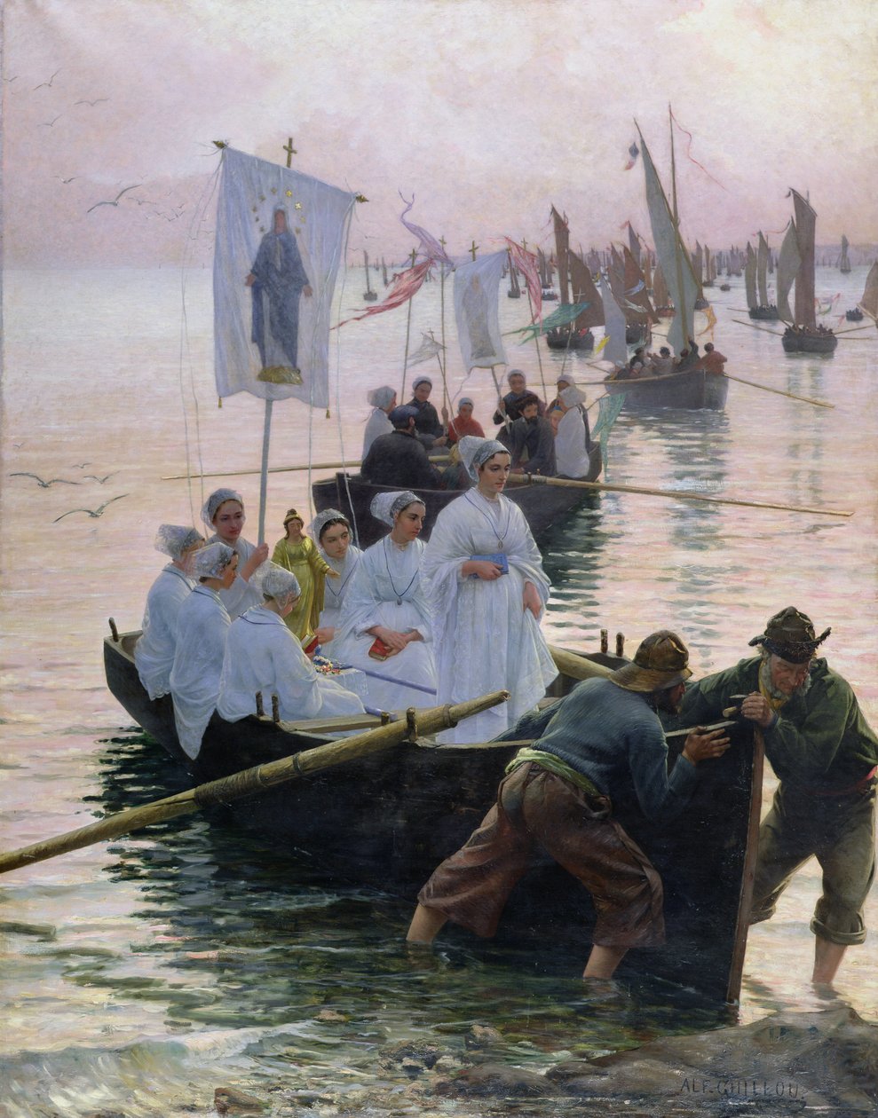 A Szent Anna körmenet megérkezése Fouesnant-ból Concarneau-ba, 1887 alkotó: Alfred Guillou