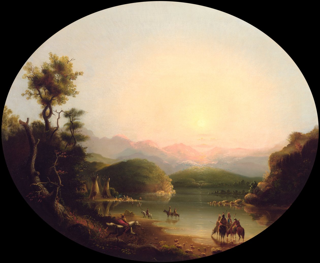 Shoshone indiánok egy hegyi tónál (Fremont -tó) alkotó: Alfred Jacob Miller