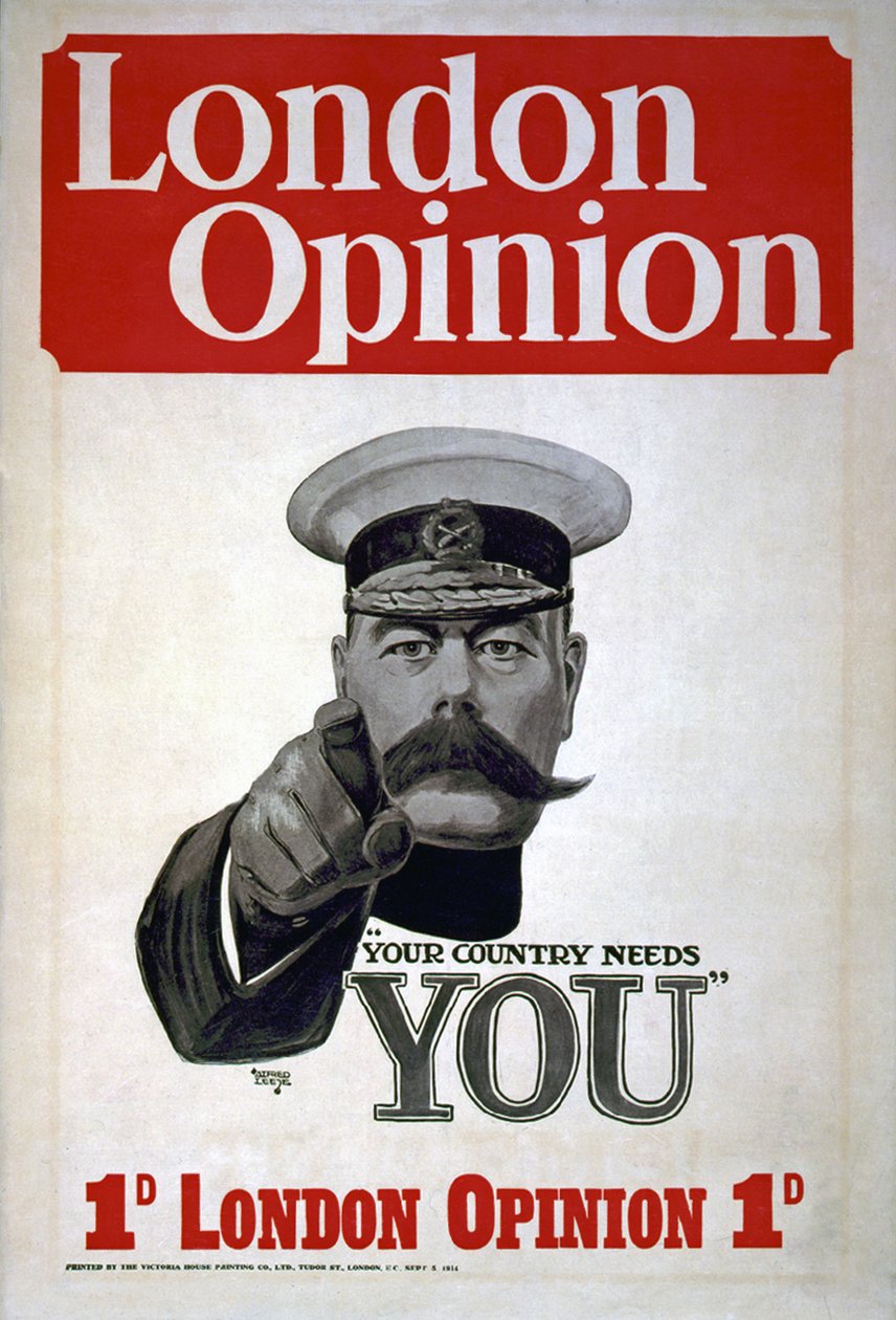 Your Country Needs YOU, plakát a londoni véleményhez, 1914 (lásd még 529878) alkotó: Alfred Leete