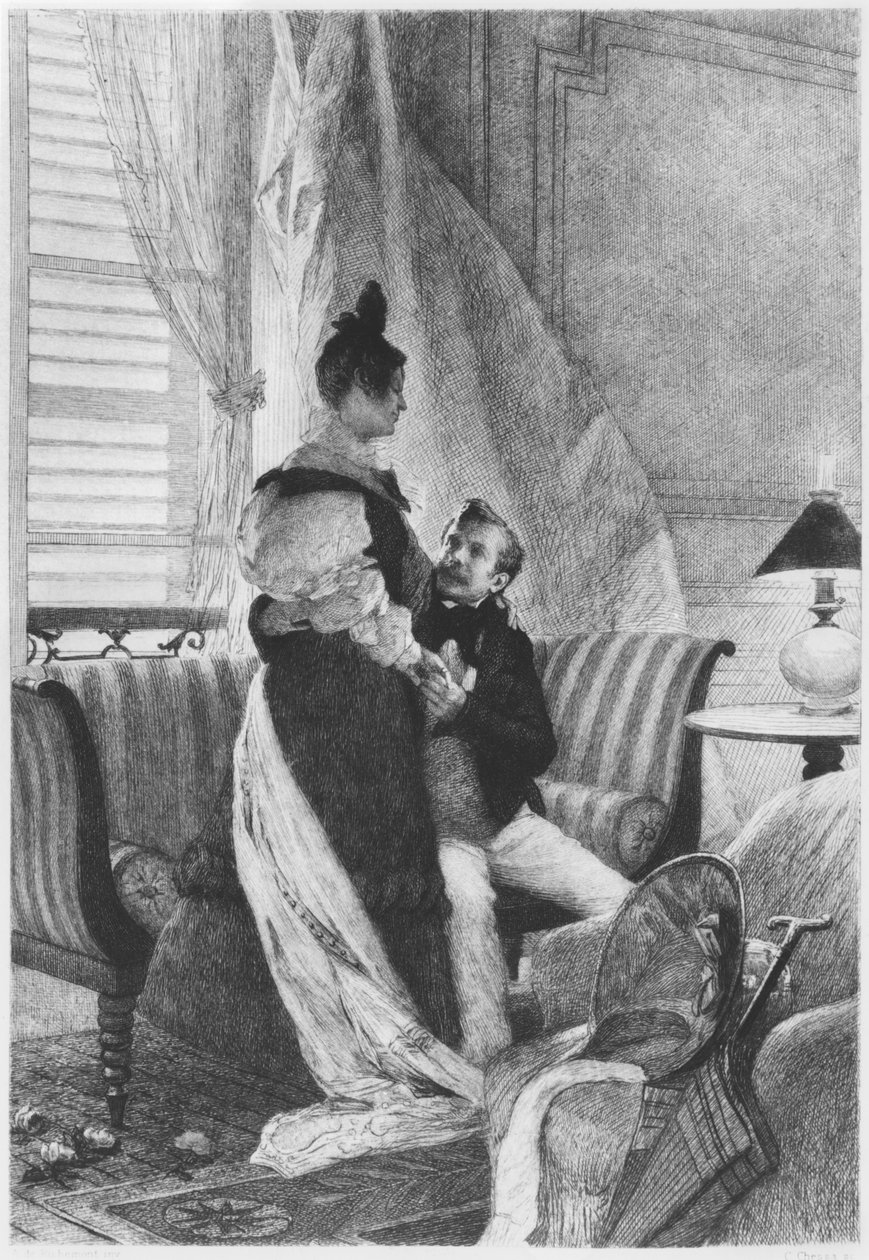 Emma Bovary és Rodolphe, Gustave Flaubert (1821-80) „Madame Bovary” című művéből készült illusztráció, Carlo Chessa (1855-1925) metszete, 1905 alkotó: Alfred Paul Marie Richemont