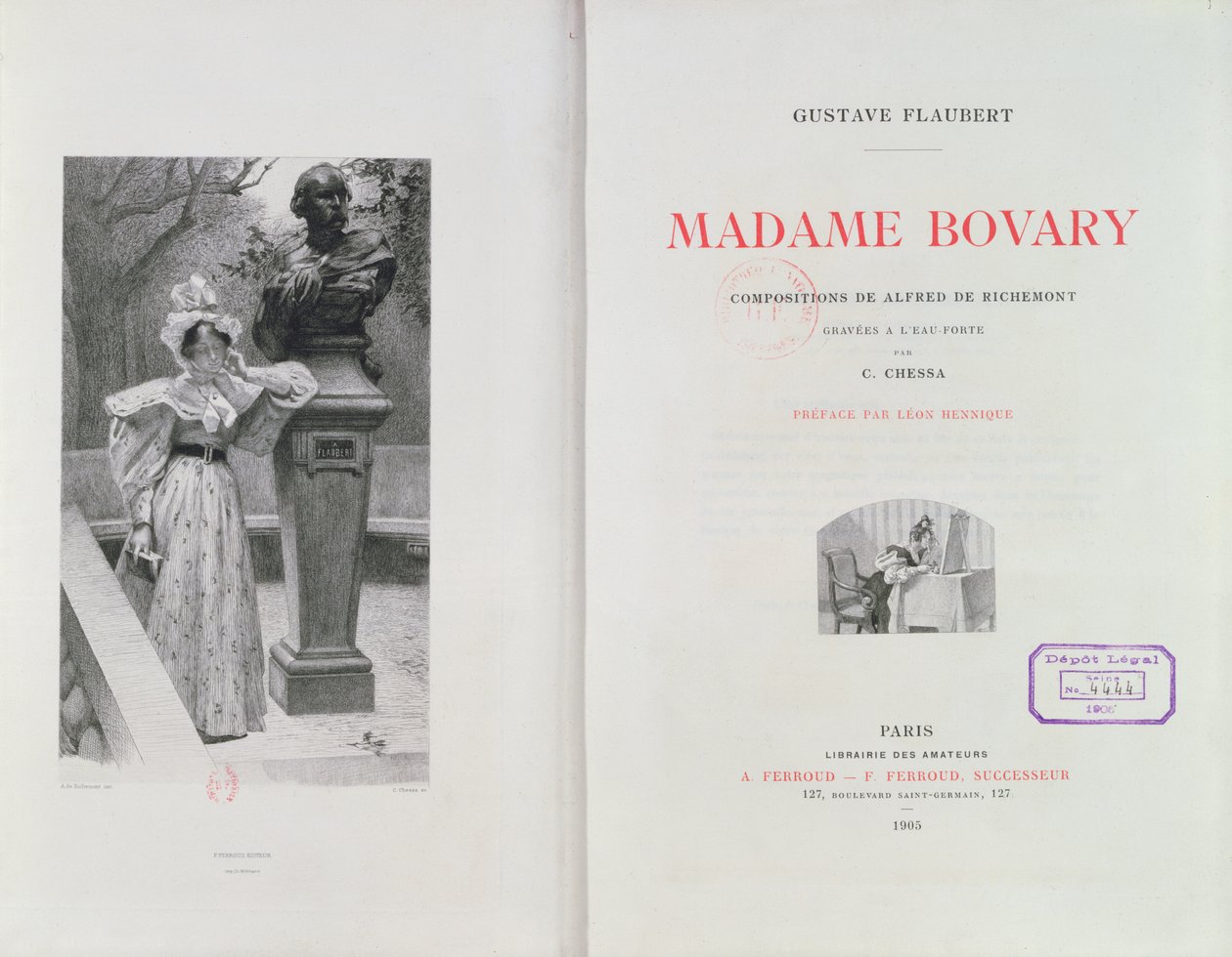 Gustave Flaubert „Madame Bovary” címoldala, Carlo Chessa (1855-1925) metszetével, 1905 alkotó: Alfred Paul Marie Richemont