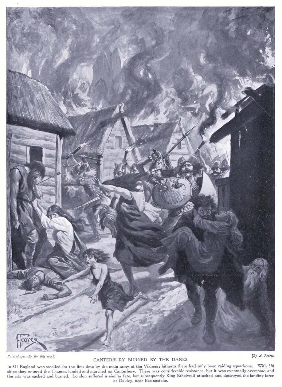 Canterburyt a dánok felégették AD851, 1920-as években alkotó: Alfred Pearse