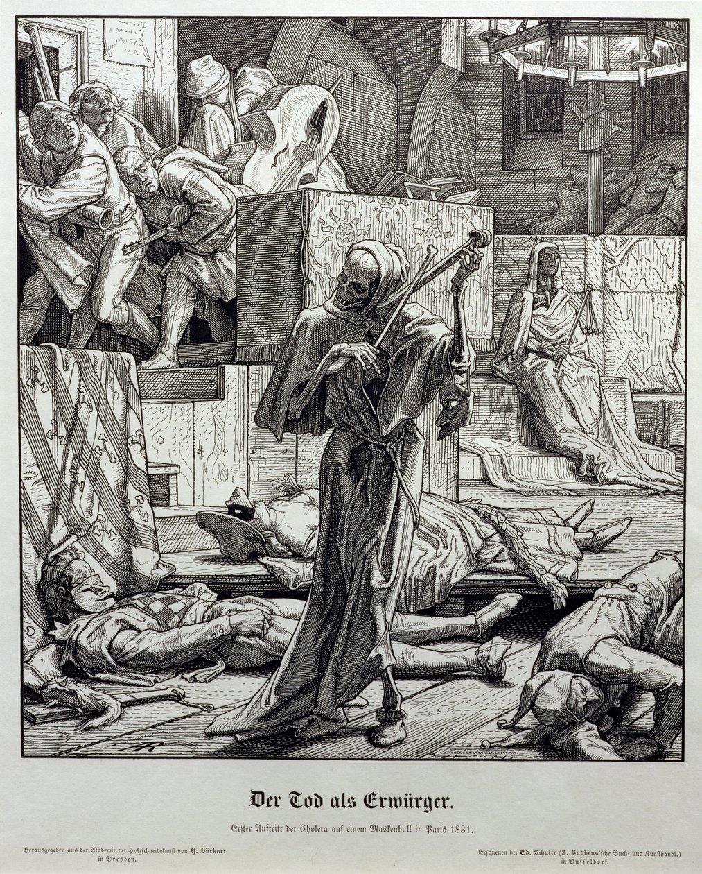 A halál mint merénylő, 1851 (fametszet) alkotó: Alfred Rethel