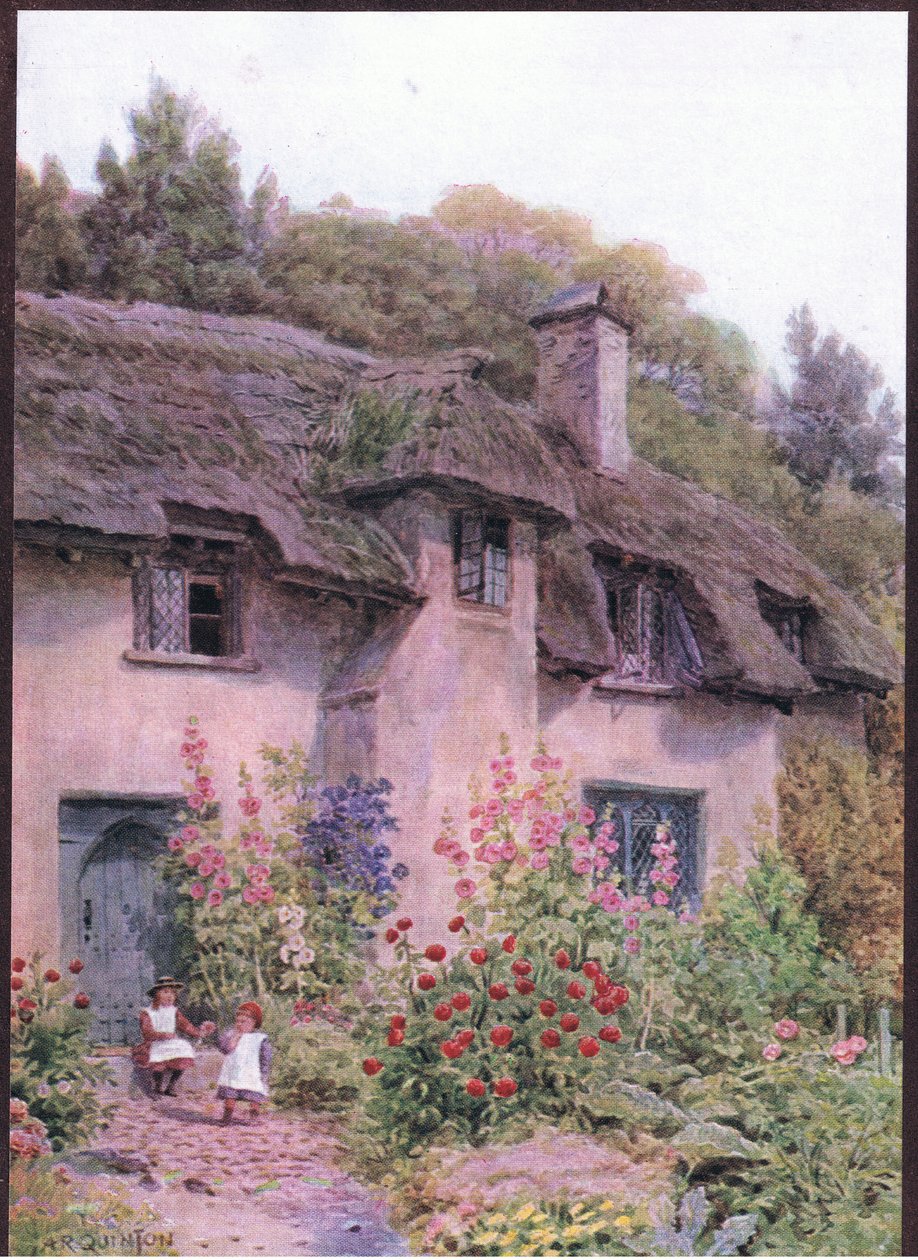 Cottage garden, Selworthy, Somerset, a The Cottages and the Village Life of Rural Englandből, amelyet a Dent & Sons Limited adott ki, 1912 alkotó: Alfred Robert Quinton
