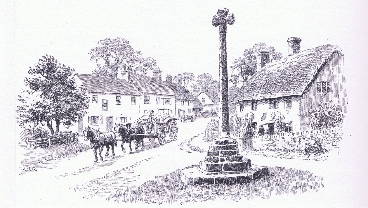 Crowcombe Cross, Somerset, a The Cottages and the Village Life of Rural Englandből, amelyet a Dent & Sons Limited adott ki, 1912 alkotó: Alfred Robert Quinton