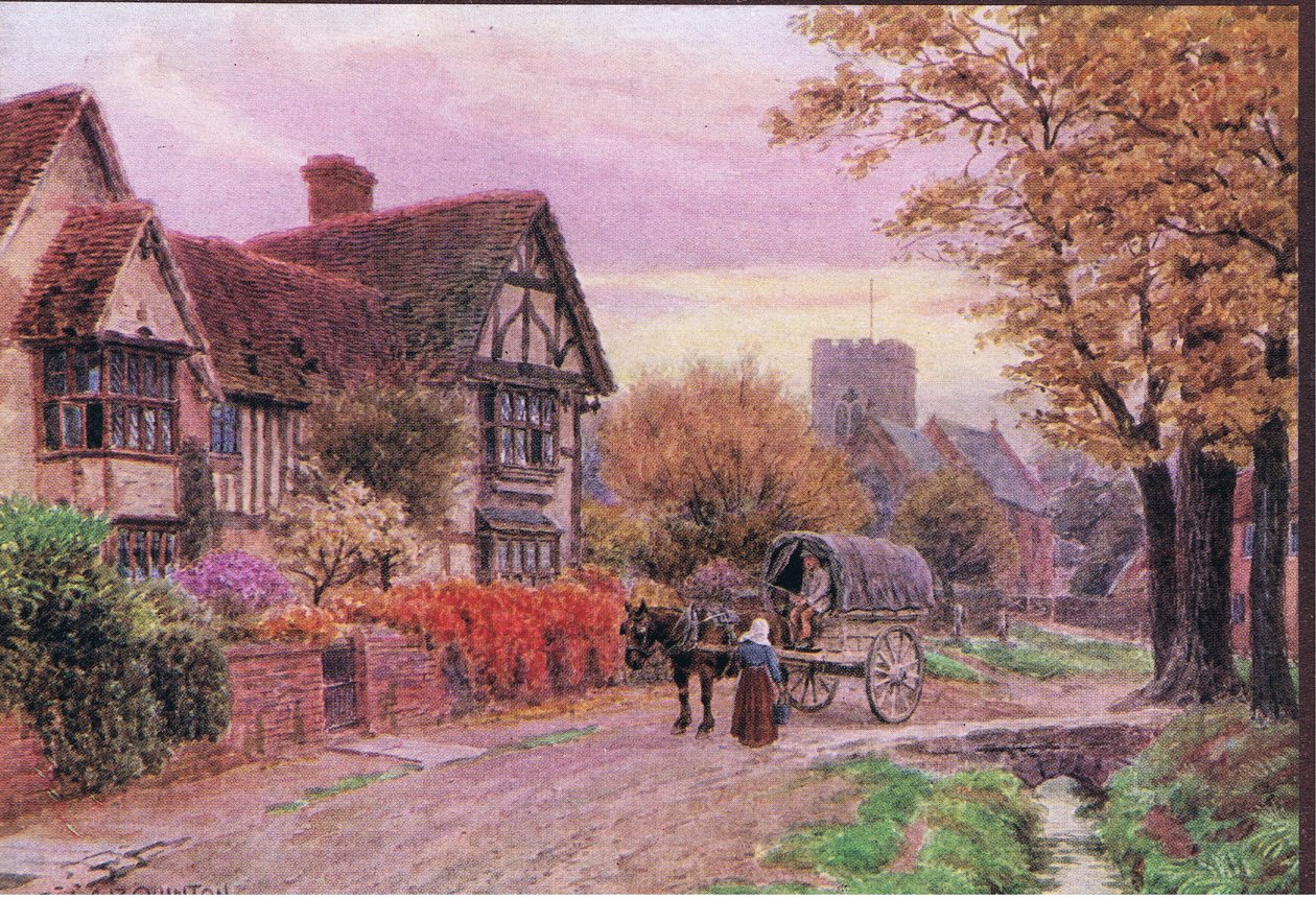 Október este a berkshire-i Steventonban, a The Cottages and the Village Life of Rural Englandből, amelyet a Dent & Sons Limited adott ki, 1912 alkotó: Alfred Robert Quinton
