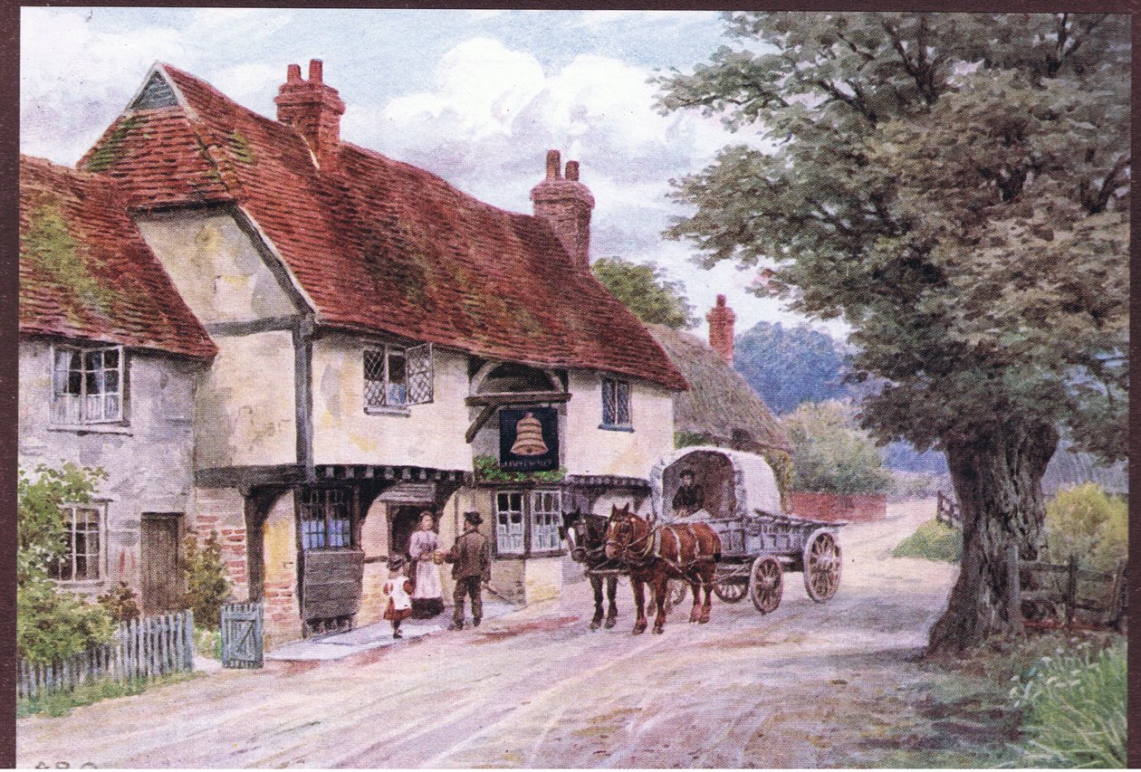 The Bell Inn, Waltham St Lawrence, a The Cottages and the Village Life of Rural Englandből, amelyet a Dent & Sons Limited adott ki, 1912 alkotó: Alfred Robert Quinton