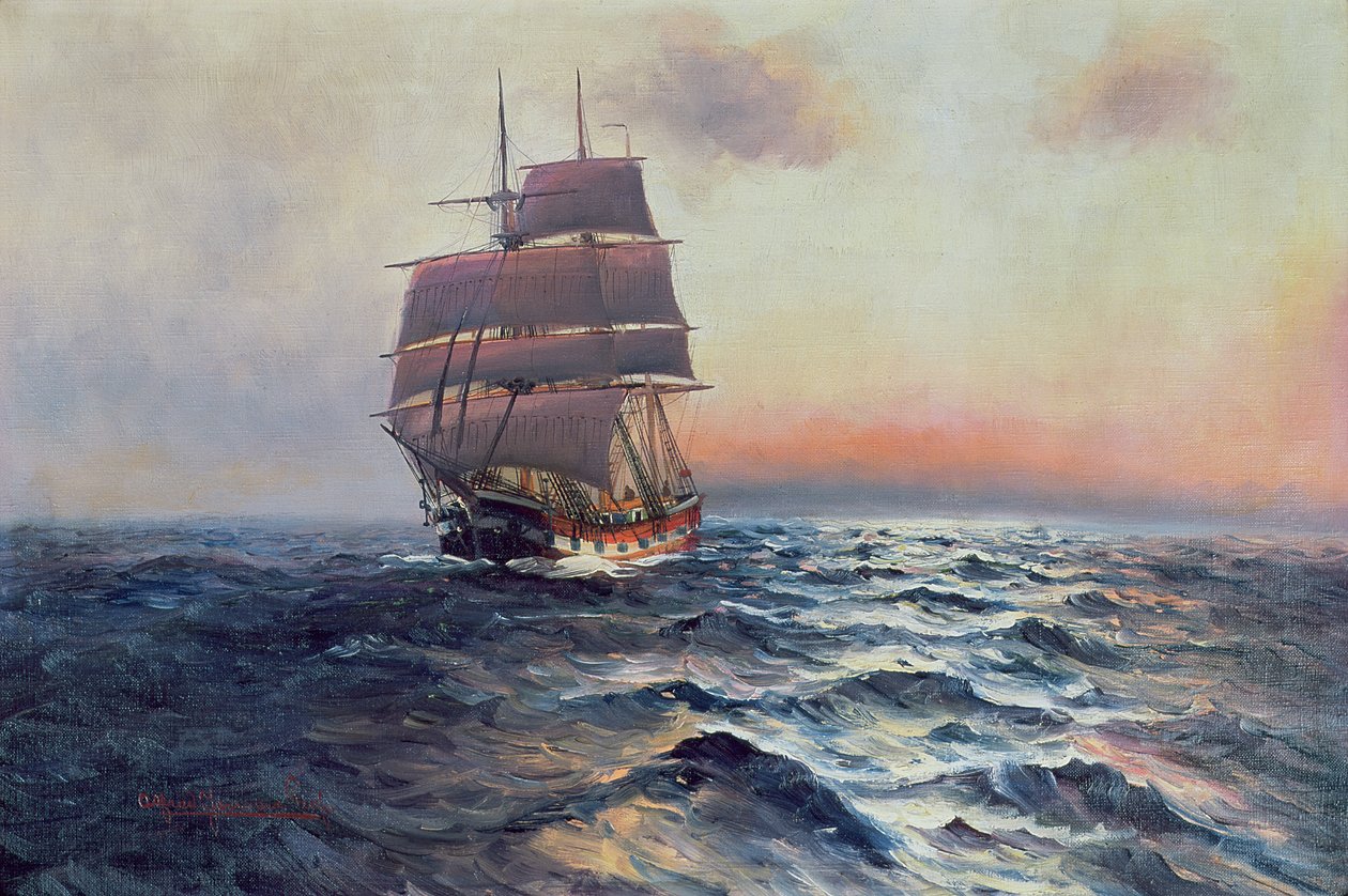 Vitorlás hajó a tengeren, 1910 körül alkotó: Alfred Serenius Jensen