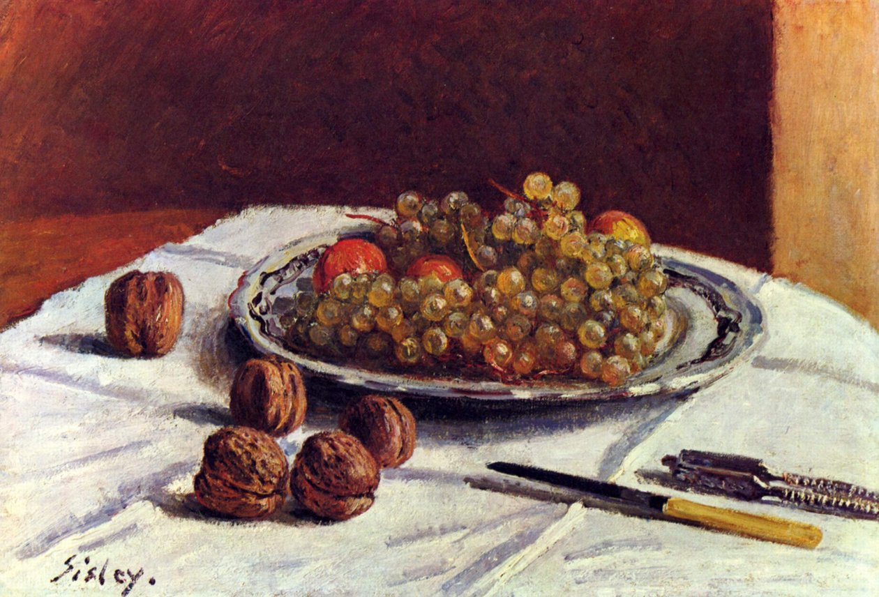 Csendélet, szőlő és dió alkotó: Alfred Sisley