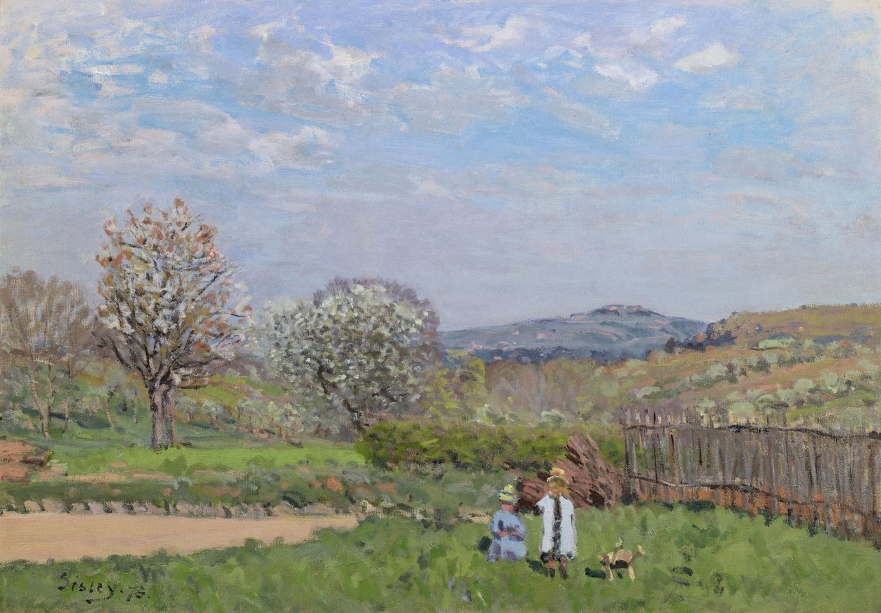 Gyerekek játszanak a réten alkotó: Alfred Sisley