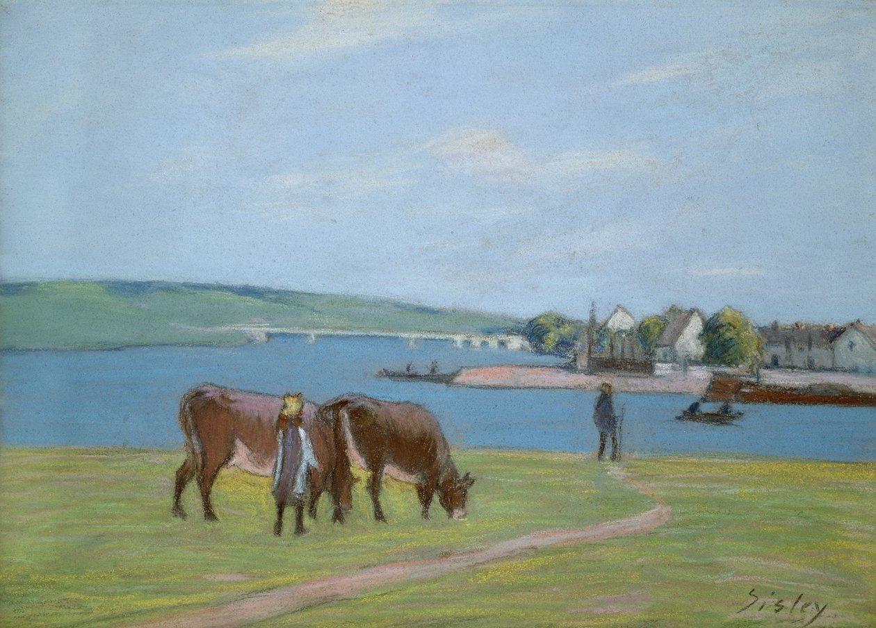 Tehenek a Szajna partján Saint-Mammes-ban (pasztell) alkotó: Alfred Sisley