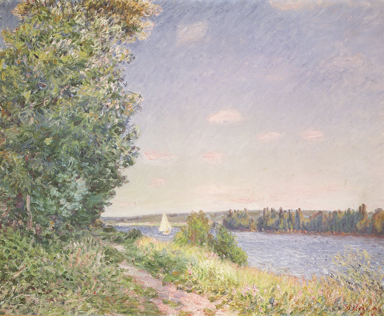 Normandia, a vízi út este, Sahurs, 1894 alkotó: Alfred Sisley
