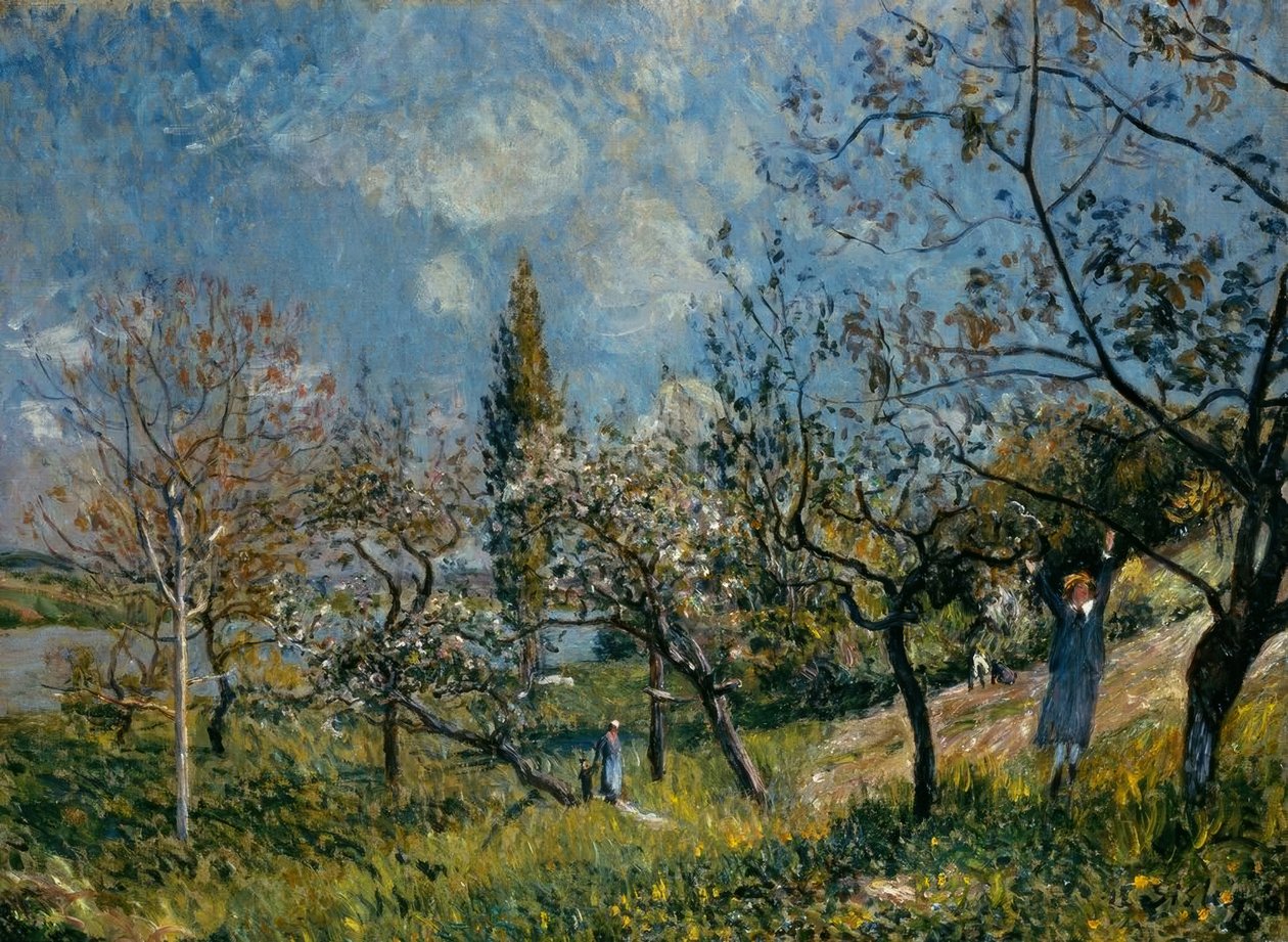 Gyümölcsös tavasszal alkotó: Alfred Sisley