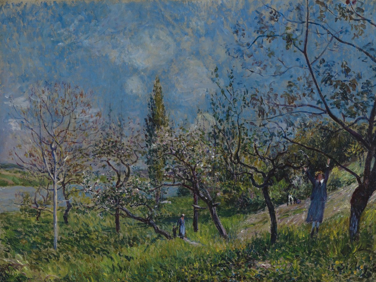 Gyümölcsös tavasszal alkotó: Alfred Sisley