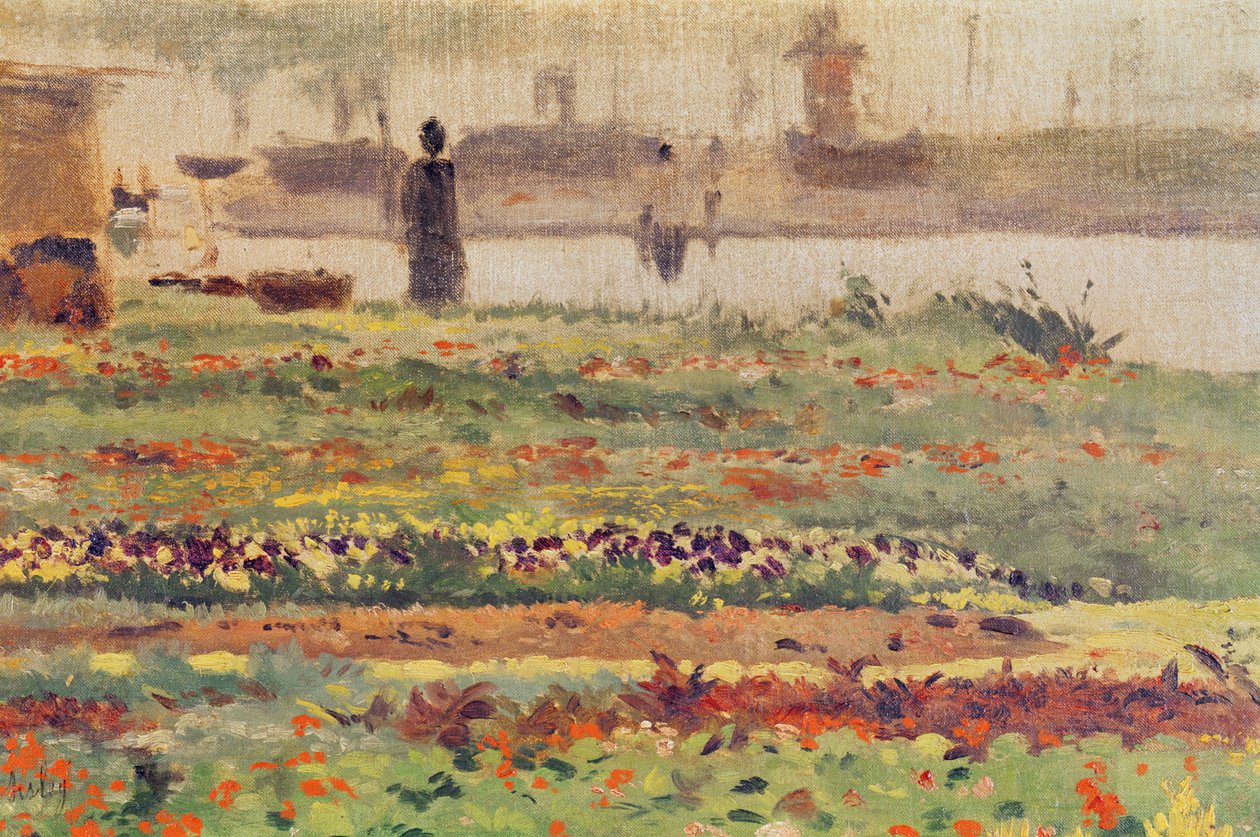 A kert a víz szélén alkotó: Alfred Sisley