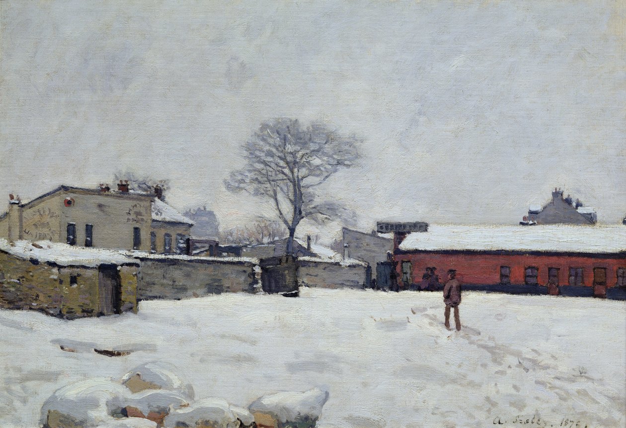 Hó alatt: a Marly-le-Roi-i tanyaudvar, 1876 alkotó: Alfred Sisley