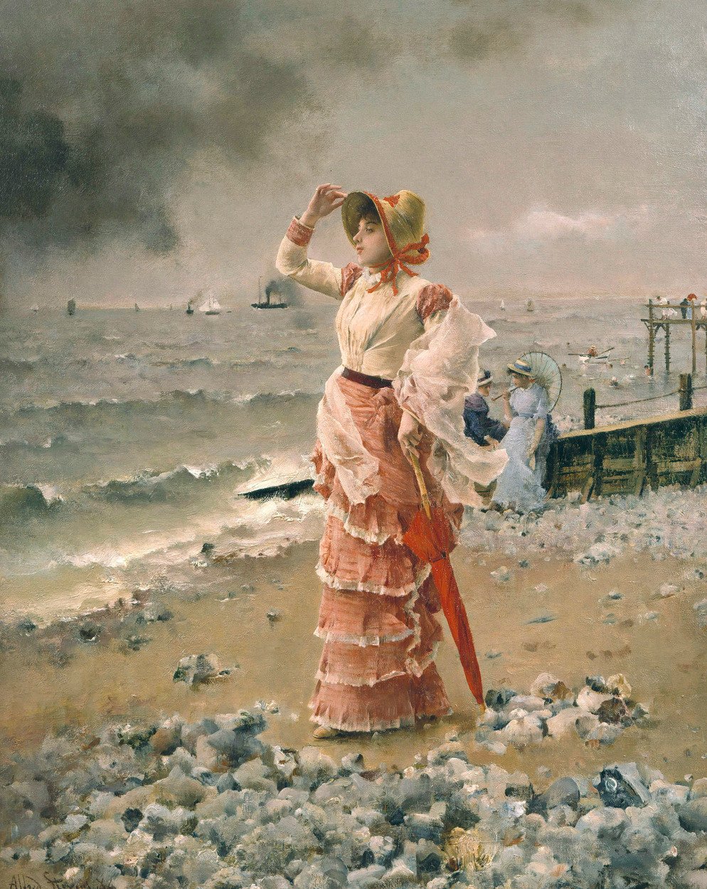 Elegáns nő látja a gőz forgását alkotó: Alfred Emile Stevens