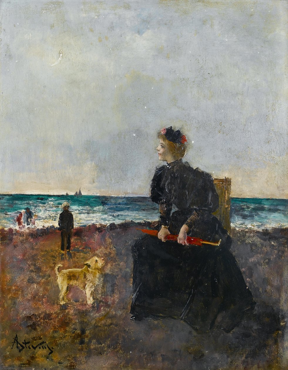 Nő ül a strandon alkotó: Alfred Emile Stevens