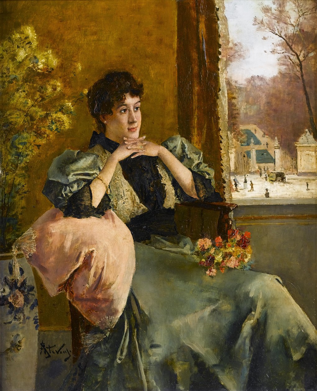 Gondolkodó nő az ablaknál alkotó: Alfred Emile Stevens