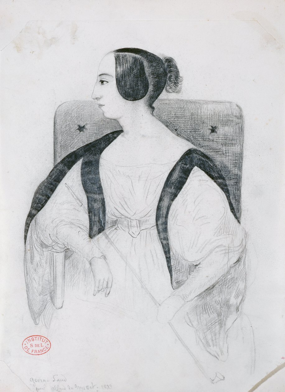 George Sand (1804-76) Fotelben ülve, 1833 alkotó: Alfred de Musset
