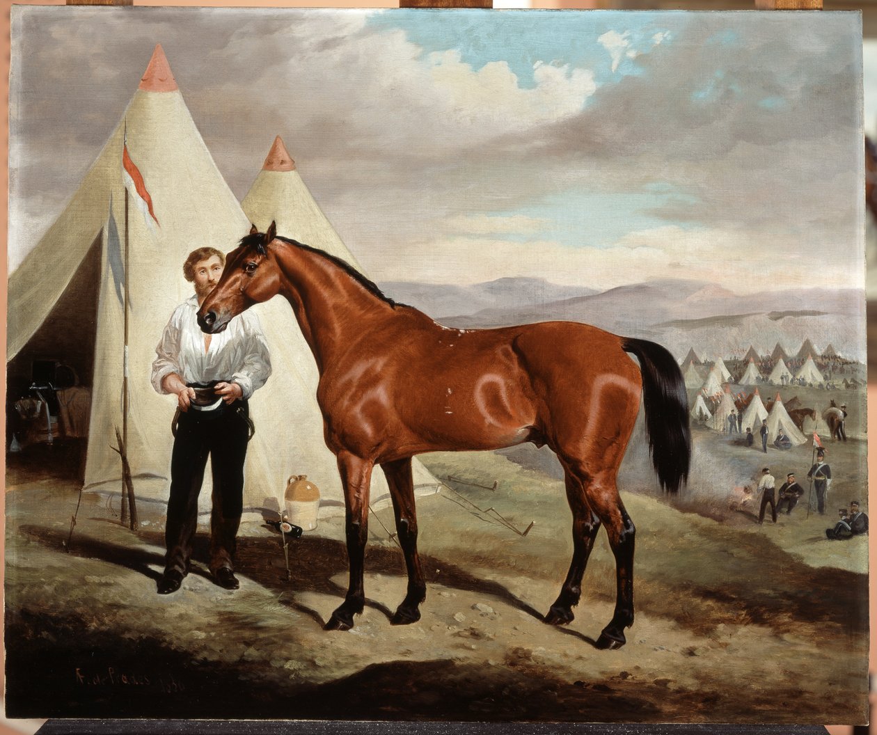 Sir Briggs, Lord Tredegar (1831-1913) lova a 17. Lancers-ből, a krími táborban 1854, 1856 alkotó: Alfred de Prades