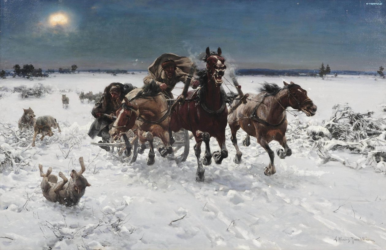 Farkasok vadászata alkotó: Alfred von Wierusz Kowalski