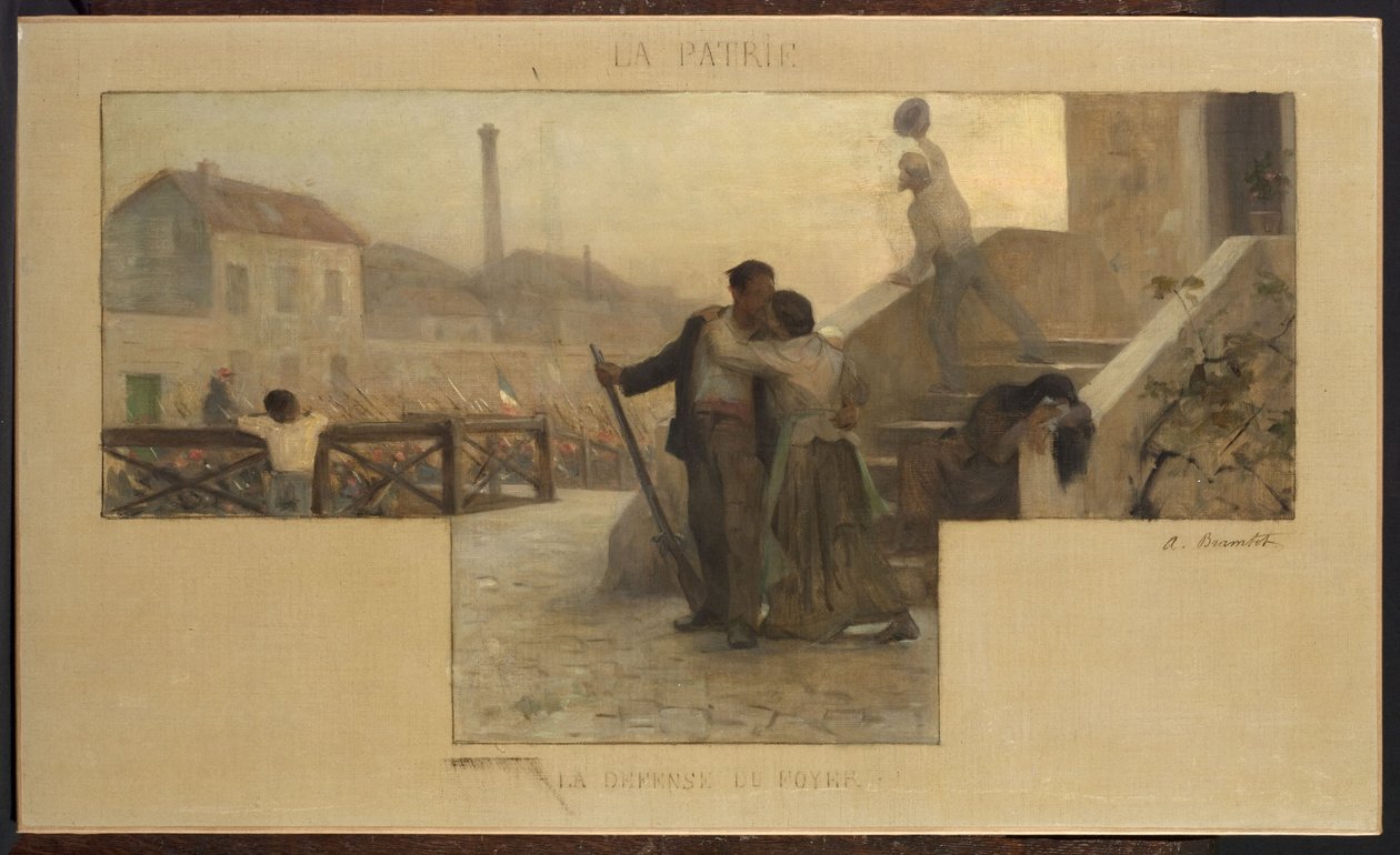 Az Arcueil-Cachan városháza házasságkötő termének vázlata: La Patrie - la défense du foyer alkotó: Alfred Henri Bramtot