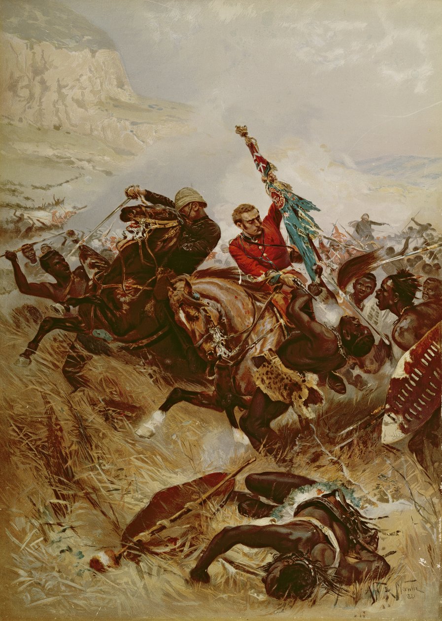 Nelville és Coghill hadnagyok megmentve a színeket, 1881 (oleográf) alkotó: Alfred A.B. de Neauville