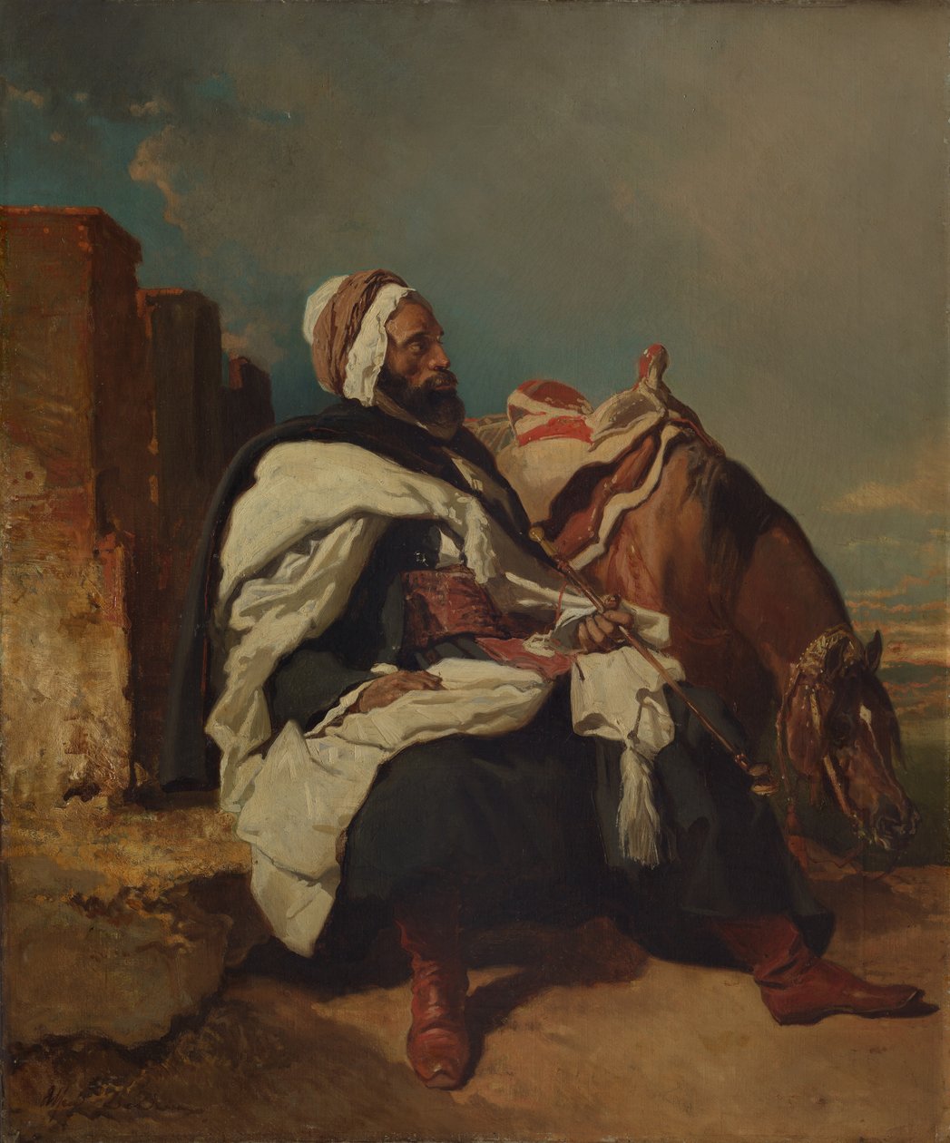 Ülő arab férfi lóval, esetleg kb. 1850-58. alkotó: Alfred Dedreux