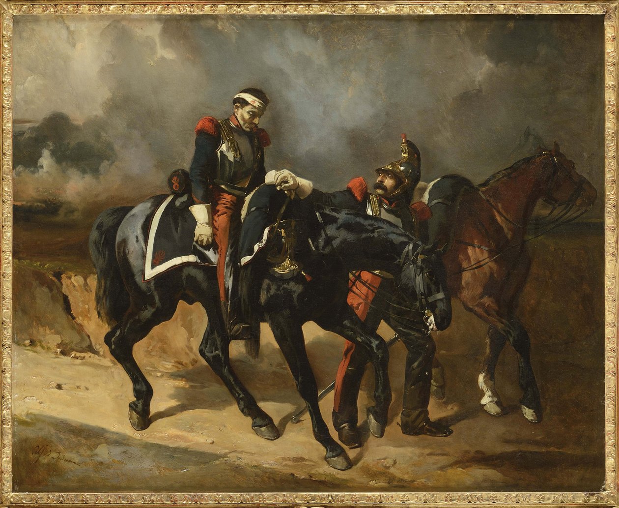 Le cuirassier sebesült – A sebesült Cuirassier, De Dreux, Alfred (1810-1860). olajfestmény alkotó: Alfred Dedreux