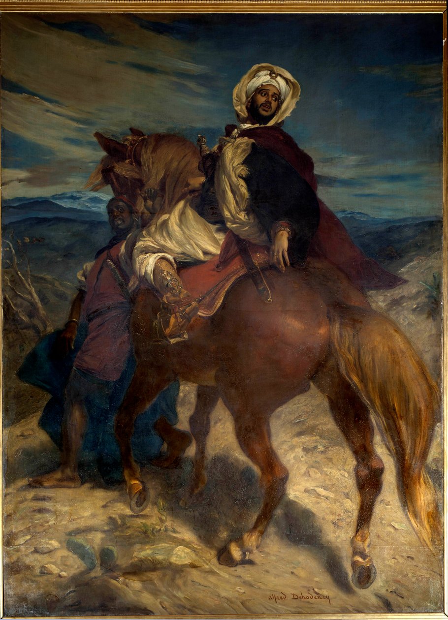 Reconquista: „Boabdil király búcsúja Granadától” Boabdil király (Abu Abd Allah) 1492.02.01-én átadta a város kulcsait a spanyol uralkodóknak. Alfred Dehodencq (1822-1882) festménye XIX. Homályos. 3,7x2,7 m. Párizs, Musee d