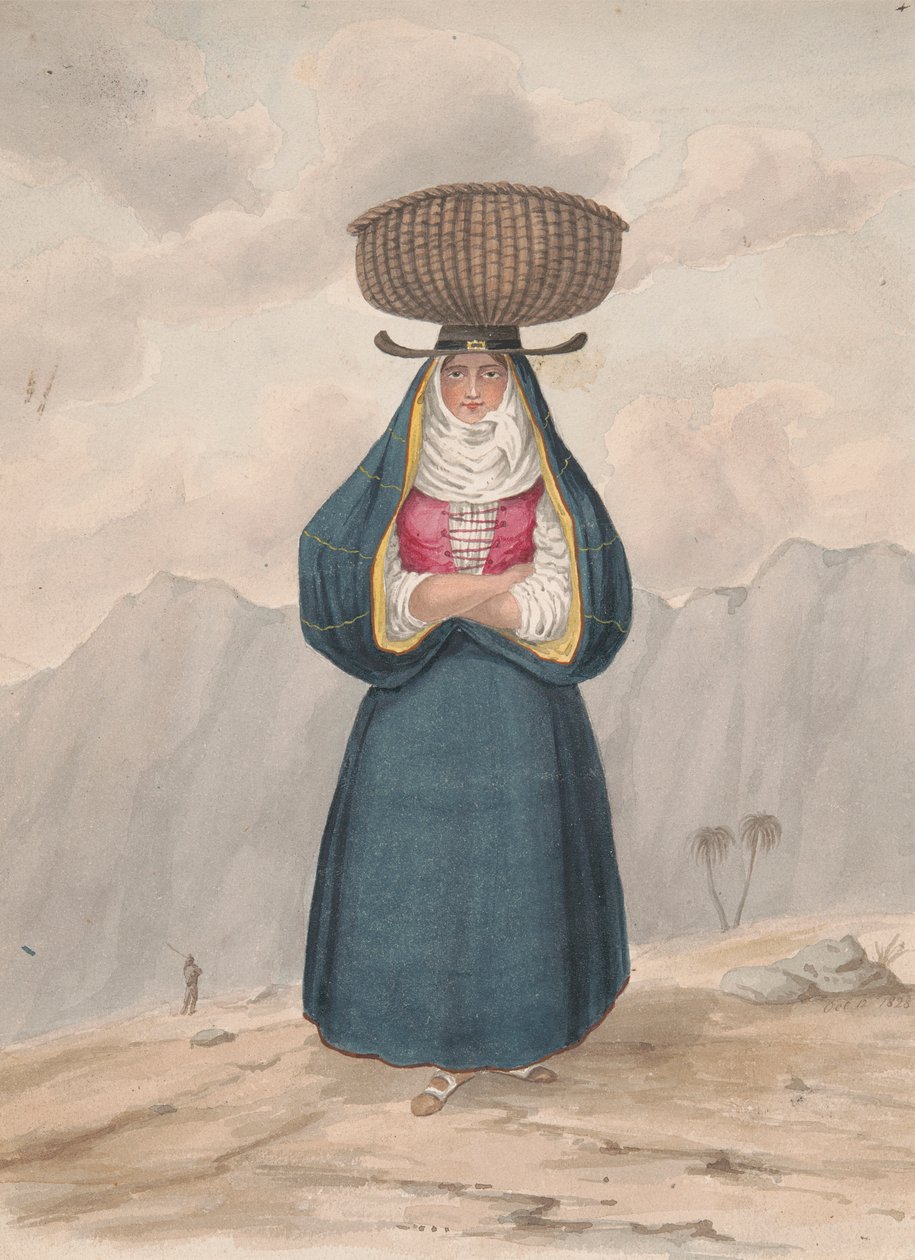 Parasztasszony kosárral a fején - La Palma, 1828 alkotó: Alfred Diston