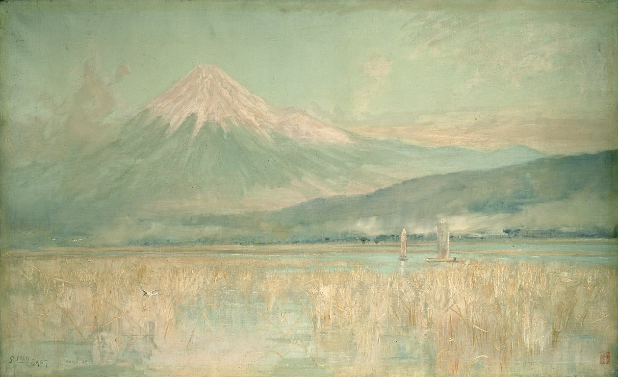 Hajnal a Szent Hegyen, a Fuji nap félig a felhők között rejtve, 1889 alkotó: Alfred East