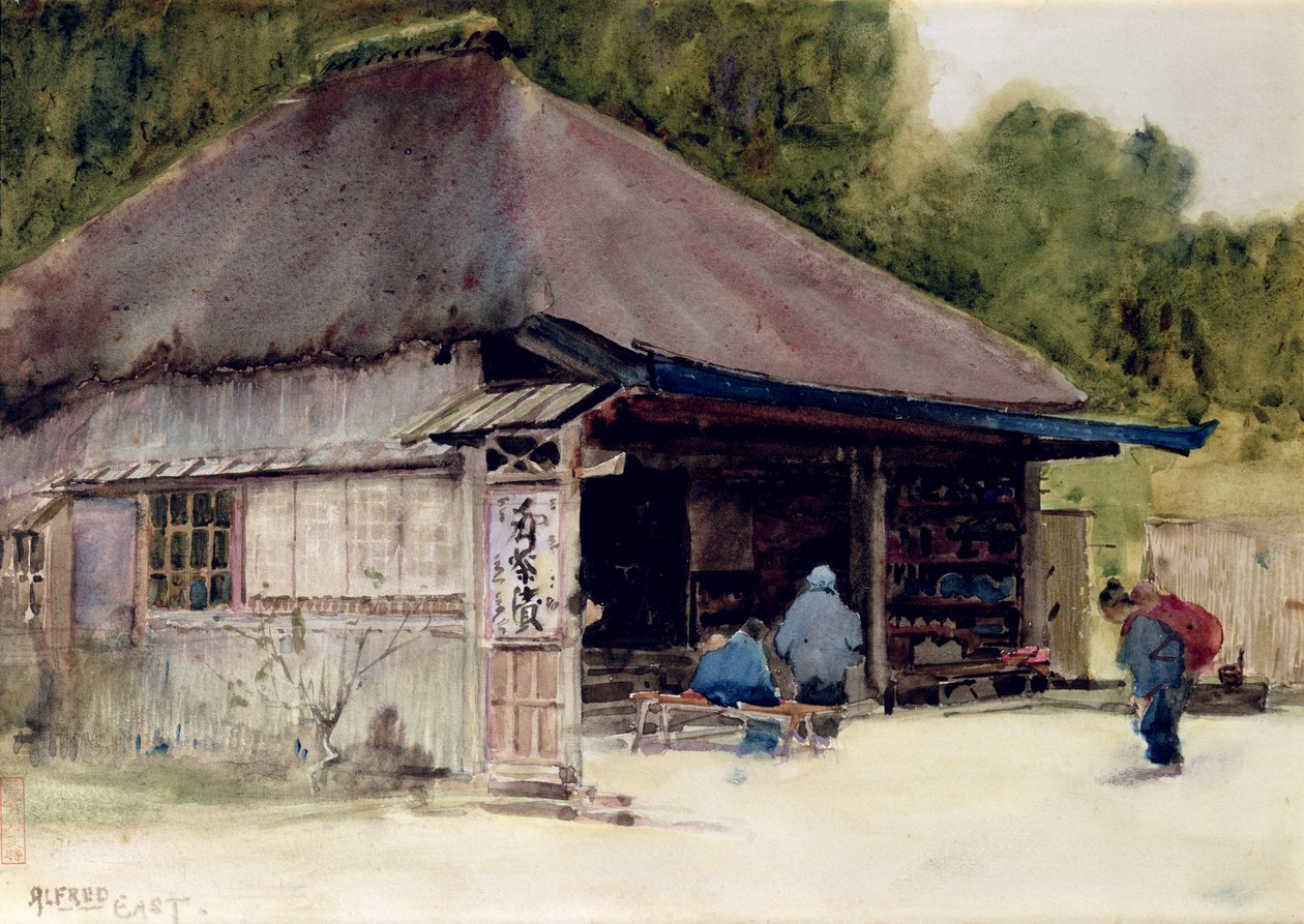 Teaház Hakone faluban, 1889 körül (wc és ceruza papíron) alkotó: Alfred East