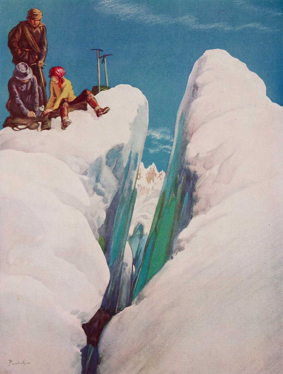 A hasadék, Hegymászó tragédia, Alfred Bestall (1892-1986) rajza, The Tatler, 1366. szám, augusztus 31. alkotó: Alfred Edmeades Bestall