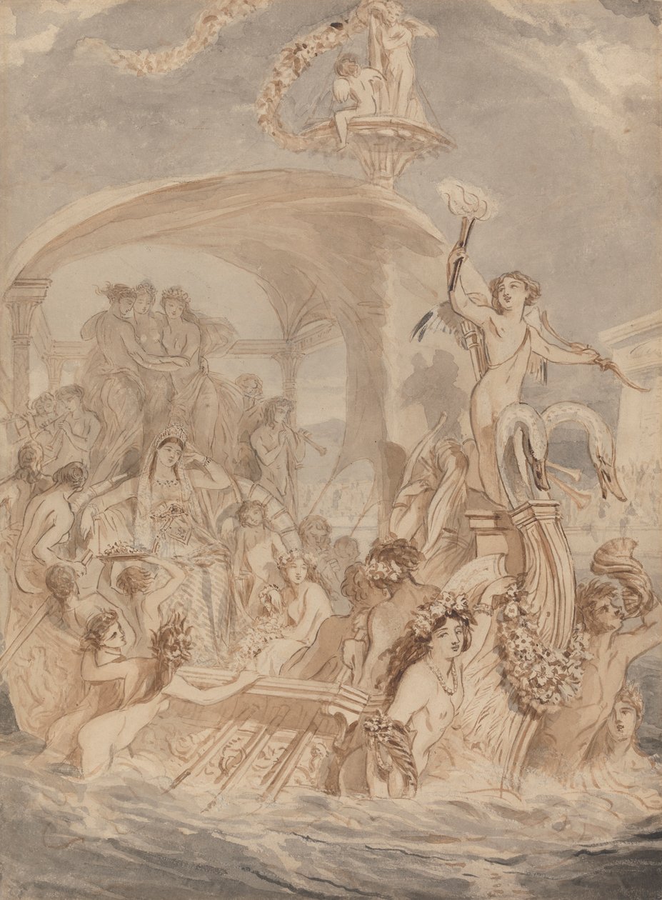 Kleopátra a Cydnuson, hogy találkozzon Antoniusszal alkotó: Alfred Edward Chalon