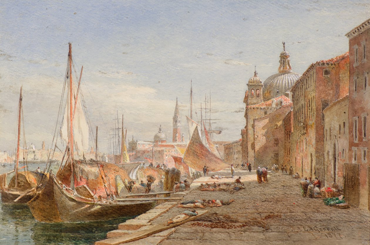 Bárkák egy rakparton, Velencében alkotó: Alfred Edward Goodall