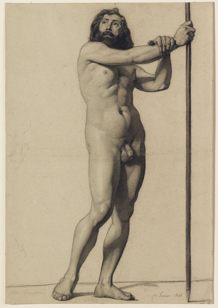 Akadémiai alaktanulmány: férfi akt bottal, 1844 alkotó: Alfred Emile Stevens