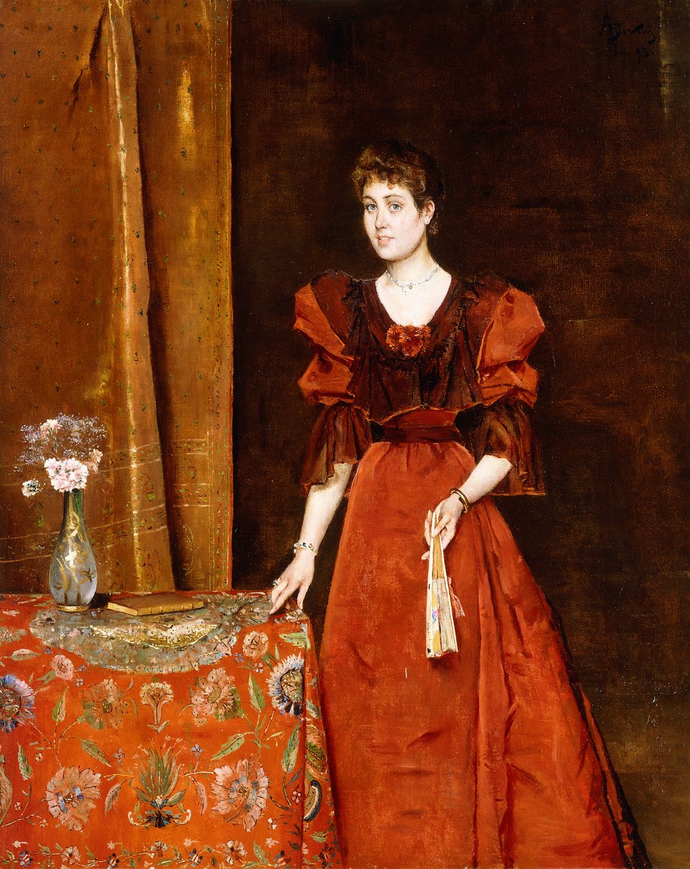 Elegáns hölgy legyezőt tartva, 1893 alkotó: Alfred Emile Stevens