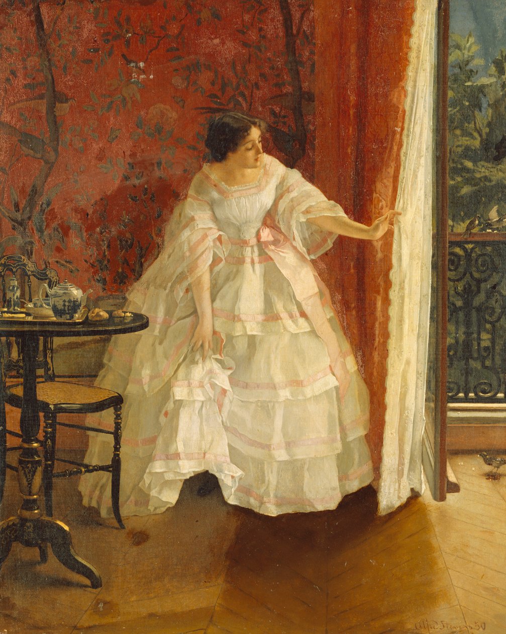 Madarakat etető hölgy az ablaknál, 1859 körül alkotó: Alfred Emile Stevens