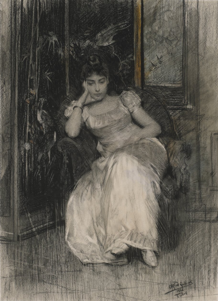 Mademoiselle de Clermont-Tonnerre, 1865 (fekete kréta és wc grafiton, szőtt papíron) alkotó: Alfred Emile Stevens