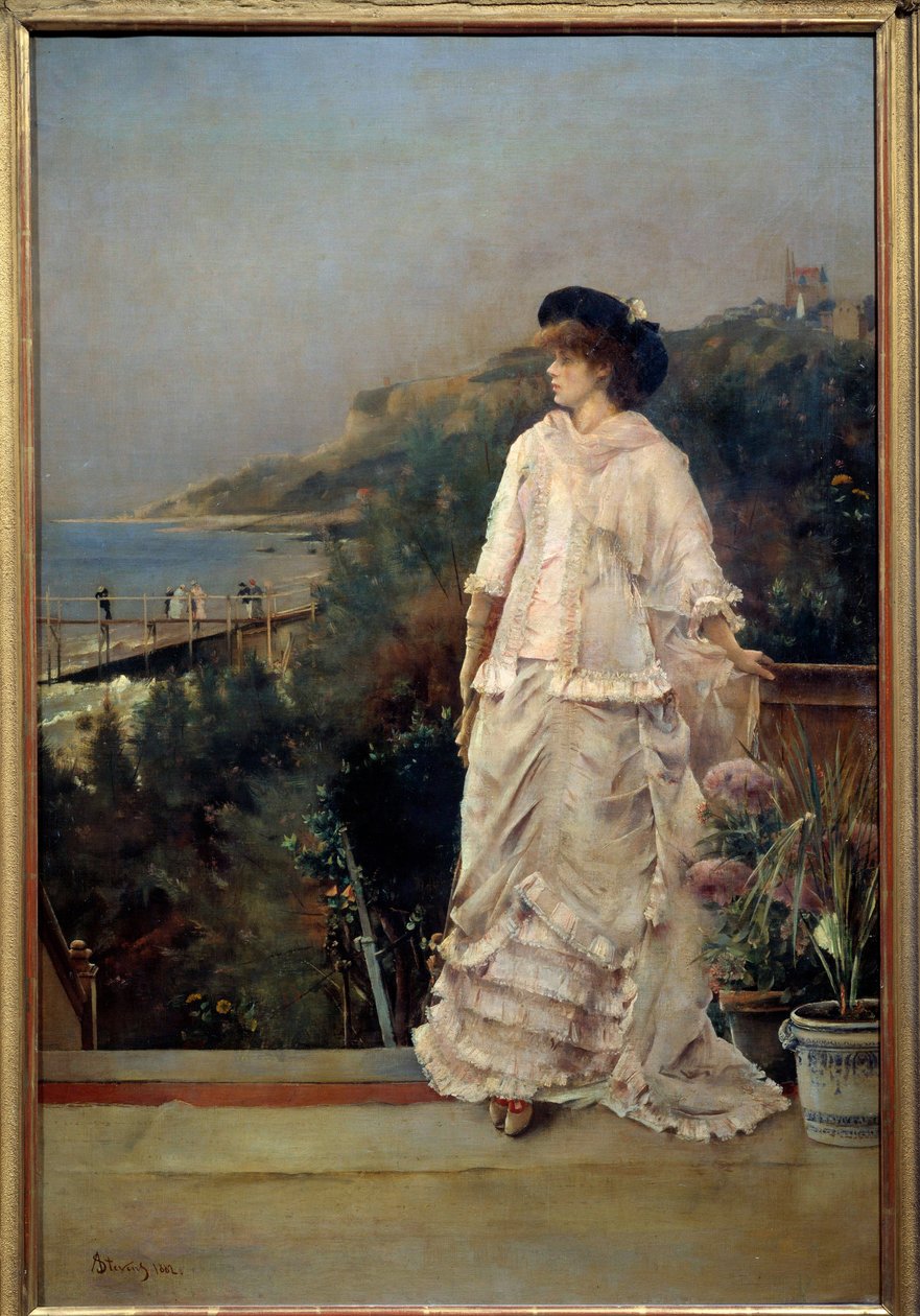 Egy nő portréja a teraszon a tenger mellett Alfred Stevens (1823-1906) festménye 1882 V. 1,1x0,66 m Párizs, Muse d