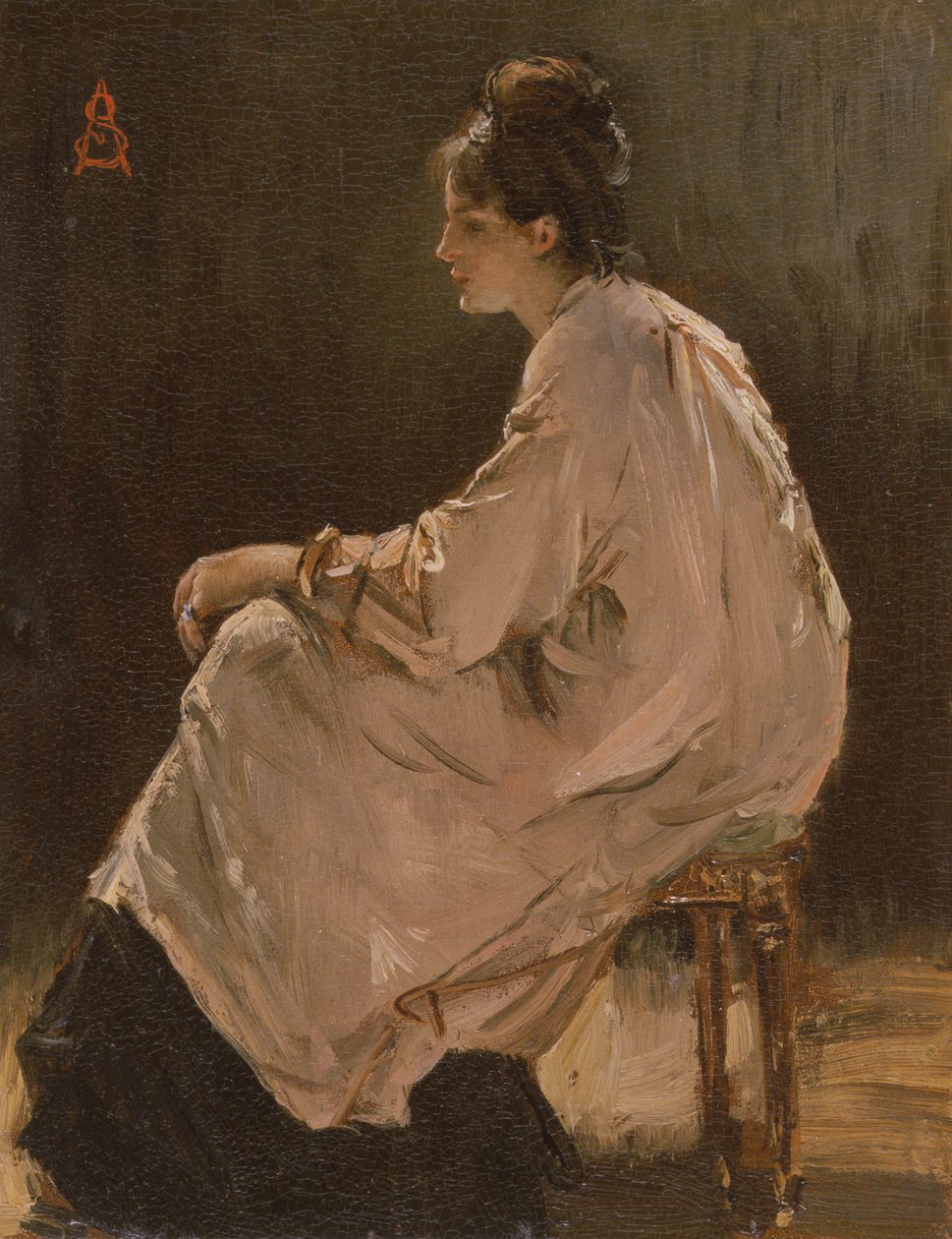 Ülő lány (olaj a fedélzeten) alkotó: Alfred Emile Stevens